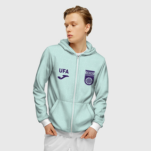Мужская толстовка на молнии Фк Уфа - мятный цвет и текстура / 3D-Белый – фото 3