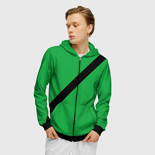 Мужская толстовка на молнии Ремень безопасности, зеленый / 3D-Черный – фото 3