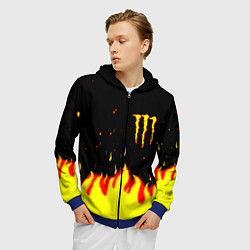 Толстовка 3D на молнии мужская Monster energy fire steel, цвет: 3D-синий — фото 2