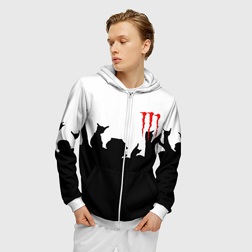 Мужская толстовка на молнии Monster energy rock black / 3D-Белый – фото 3