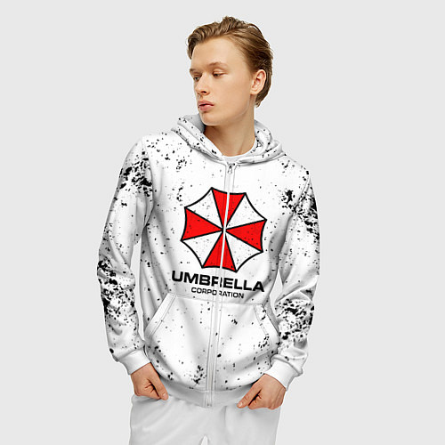 Мужская толстовка на молнии Umbrella - white dirt / 3D-Белый – фото 3