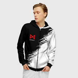 Толстовка 3D на молнии мужская Монарх красный лого, цвет: 3D-черный — фото 2
