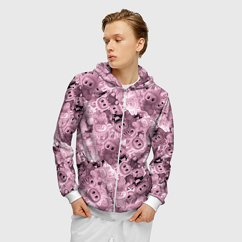 Мужская толстовка на молнии Розовые лабубы паттерн / 3D-Белый – фото 3