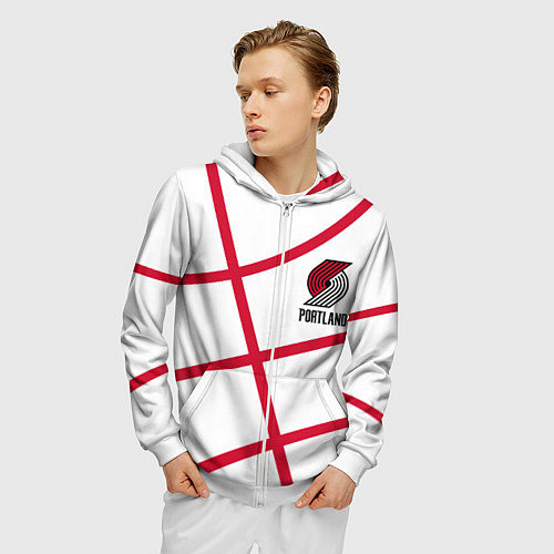 Мужская толстовка на молнии Трэйл Блэйзерс - белый мяч / 3D-Белый – фото 3