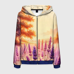 Толстовка 3D на молнии мужская Поле цветочное, цвет: 3D-синий