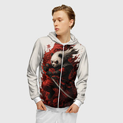 Толстовка 3D на молнии мужская Демоническая панда самурай - нейроарт, цвет: 3D-белый — фото 2