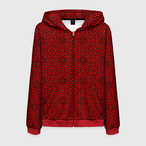 Мужская толстовка на молнии Традиционный орнамент славян / 3D-Красный – фото 1