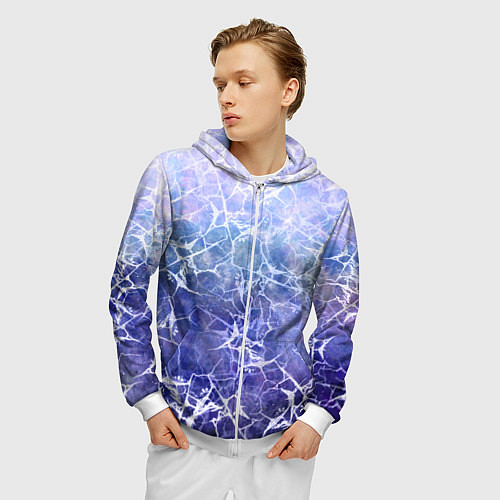 Мужская толстовка на молнии Абстракция - white web on blue background / 3D-Белый – фото 3