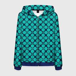 Мужская толстовка на молнии Бирюзовый узор в клетку и горошек ретро