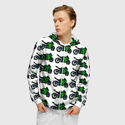 Толстовка 3D на молнии мужская Motorbike green, цвет: 3D-белый — фото 2