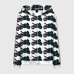 Толстовка 3D на молнии мужская Motorbike blue, цвет: 3D-белый