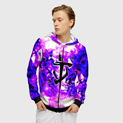 Толстовка 3D на молнии мужская Doom неоновый огонь лого, цвет: 3D-черный — фото 2