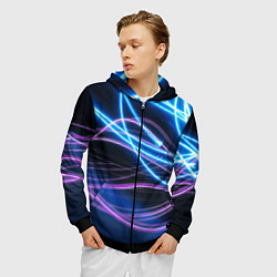 Толстовка 3D на молнии мужская Неоновая абстракция на темном, цвет: 3D-черный — фото 2