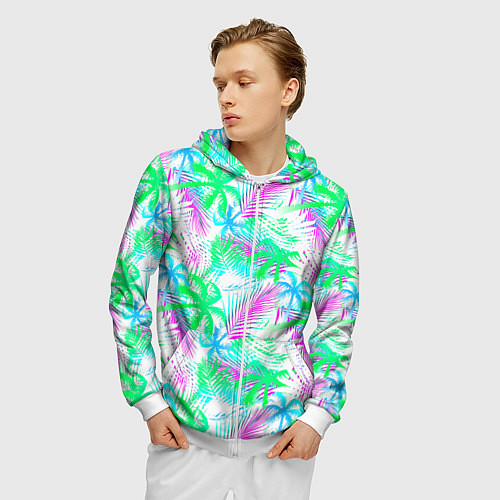 Мужская толстовка на молнии Palm green light blue / 3D-Белый – фото 3