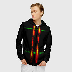 Толстовка 3D на молнии мужская Neon black green circles, цвет: 3D-черный — фото 2