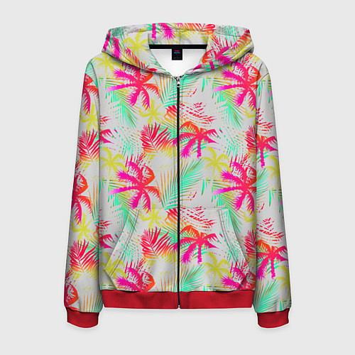 Мужская толстовка на молнии Palm yellow pink / 3D-Красный – фото 1