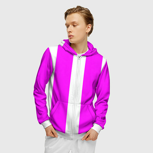 Мужская толстовка на молнии Color white pink line / 3D-Белый – фото 3