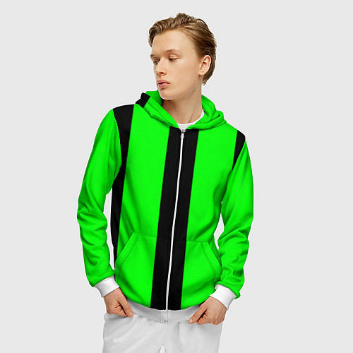 Мужская толстовка на молнии Color green black line / 3D-Белый – фото 3