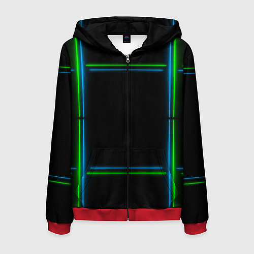 Мужская толстовка на молнии Neon green light blue / 3D-Красный – фото 1