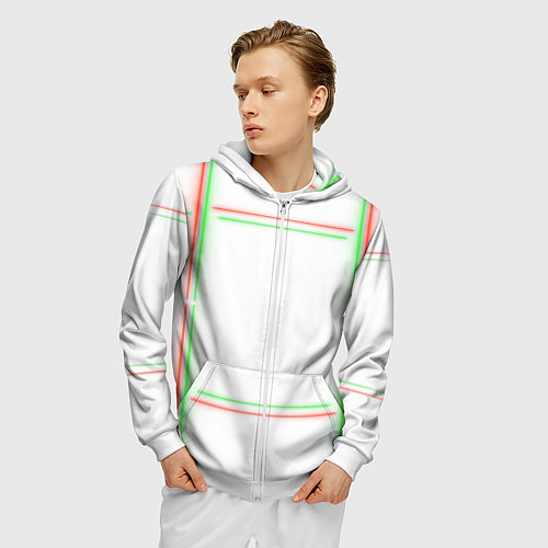 Мужская толстовка на молнии Neon light green red / 3D-Белый – фото 3