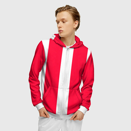 Мужская толстовка на молнии Color red white line / 3D-Белый – фото 3