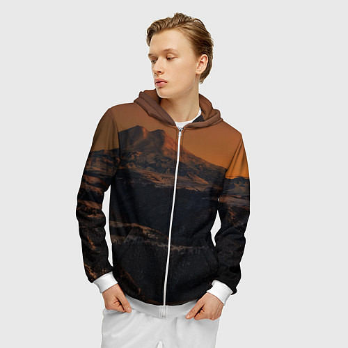 Мужская толстовка на молнии Эльбрус / 3D-Белый – фото 3