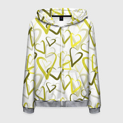 Толстовка 3D на молнии мужская Зеленые сердца, цвет: 3D-меланж