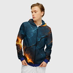 Толстовка 3D на молнии мужская Разлом плит с огнем, цвет: 3D-синий — фото 2