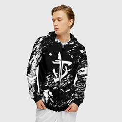 Толстовка 3D на молнии мужская Doom белые краски штрихи, цвет: 3D-черный — фото 2