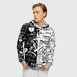 Толстовка 3D на молнии мужская Doom x liil peep pattern black, цвет: 3D-меланж — фото 2