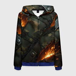 Мужская толстовка на молнии Разорванный камуфляж с огнем