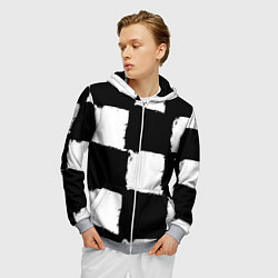 Толстовка 3D на молнии мужская Черные квадраты в виде шахматной доски, цвет: 3D-меланж — фото 2