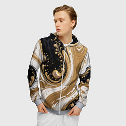 Толстовка 3D на молнии мужская Черный агат и жидкое золото, цвет: 3D-меланж — фото 2