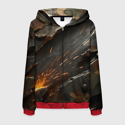 Мужская толстовка на молнии Искры метала под камуфляжем / 3D-Красный – фото 1