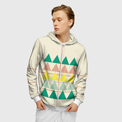 Толстовка 3D на молнии мужская Абстрактный лес - треугольники на светлом, цвет: 3D-белый — фото 2