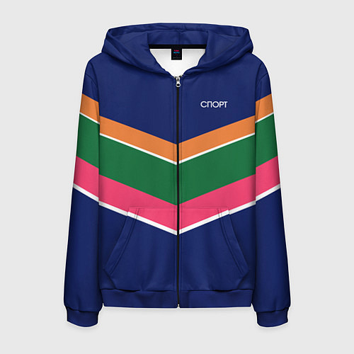 Мужская толстовка на молнии Тёмно-синий спорт с полосами / 3D-Синий – фото 1