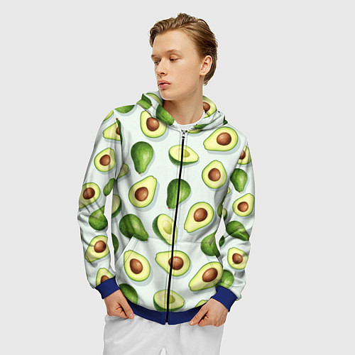 Мужская толстовка на молнии Авокадо - паттерн / 3D-Синий – фото 3