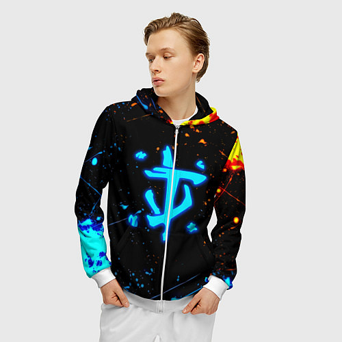 Мужская толстовка на молнии Doom лёд и пламя краски / 3D-Белый – фото 3
