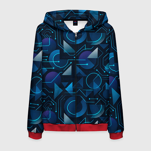 Мужская толстовка на молнии Футуристическая сине-фиолетовая абстракция с хакер / 3D-Красный – фото 1