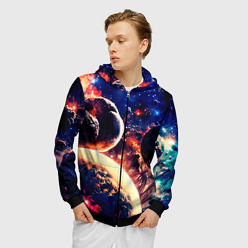 Мужская толстовка на молнии Фантастический космос планеты / 3D-Черный – фото 3