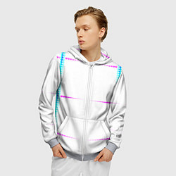 Толстовка 3D на молнии мужская Color white blue pink stripes, цвет: 3D-меланж — фото 2