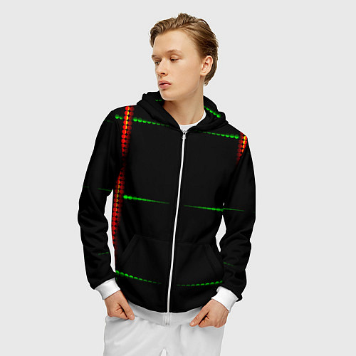 Мужская толстовка на молнии Color black green orange stripes / 3D-Белый – фото 3