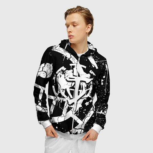 Мужская толстовка на молнии Doom smile game / 3D-Белый – фото 3