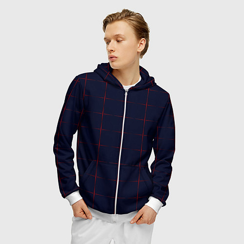 Мужская толстовка на молнии Color dark blue red crosses / 3D-Белый – фото 3