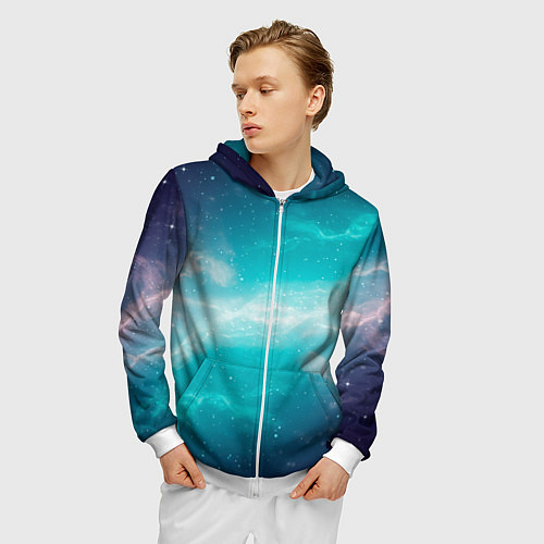 Мужская толстовка на молнии Галактическое сияние небес / 3D-Белый – фото 3