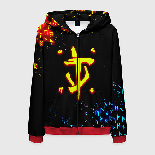 Мужская толстовка на молнии Doom огненные символы / 3D-Красный – фото 1