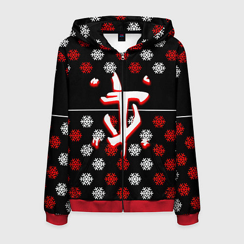 Мужская толстовка на молнии Doom winter pattern steel / 3D-Красный – фото 1