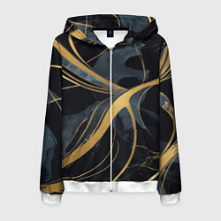 Толстовка 3D на молнии мужская Мраморный узор с золотыми полосками, цвет: 3D-белый