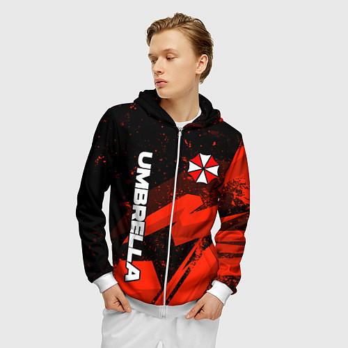 Мужская толстовка на молнии Umbrella corp - красный / 3D-Белый – фото 3