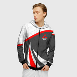 Толстовка 3D на молнии мужская Mitsubishi - красный и серый, цвет: 3D-черный — фото 2